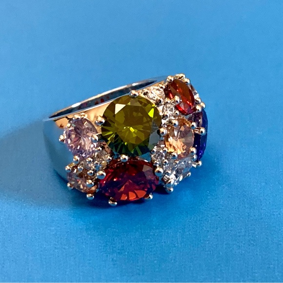 Nataliya V. Collister Rainbow Cubic Zirconia Ring Size 8 Silver Tone - Picture 3 of 12